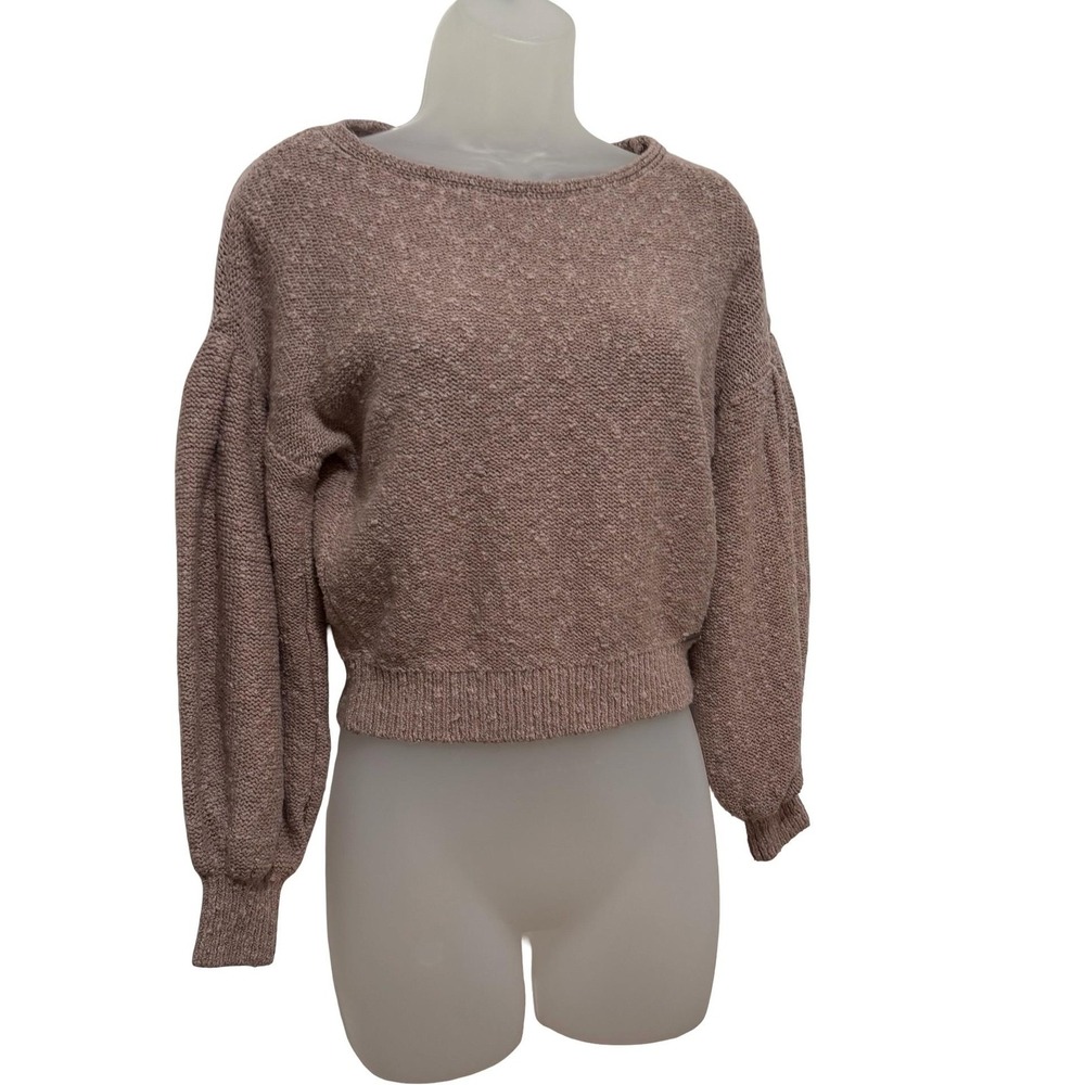 Abercrombie & Fitch Sweater Womens XS Taupe Cropped Balloon Sleeve Textured Knit - Picture 4 of 16